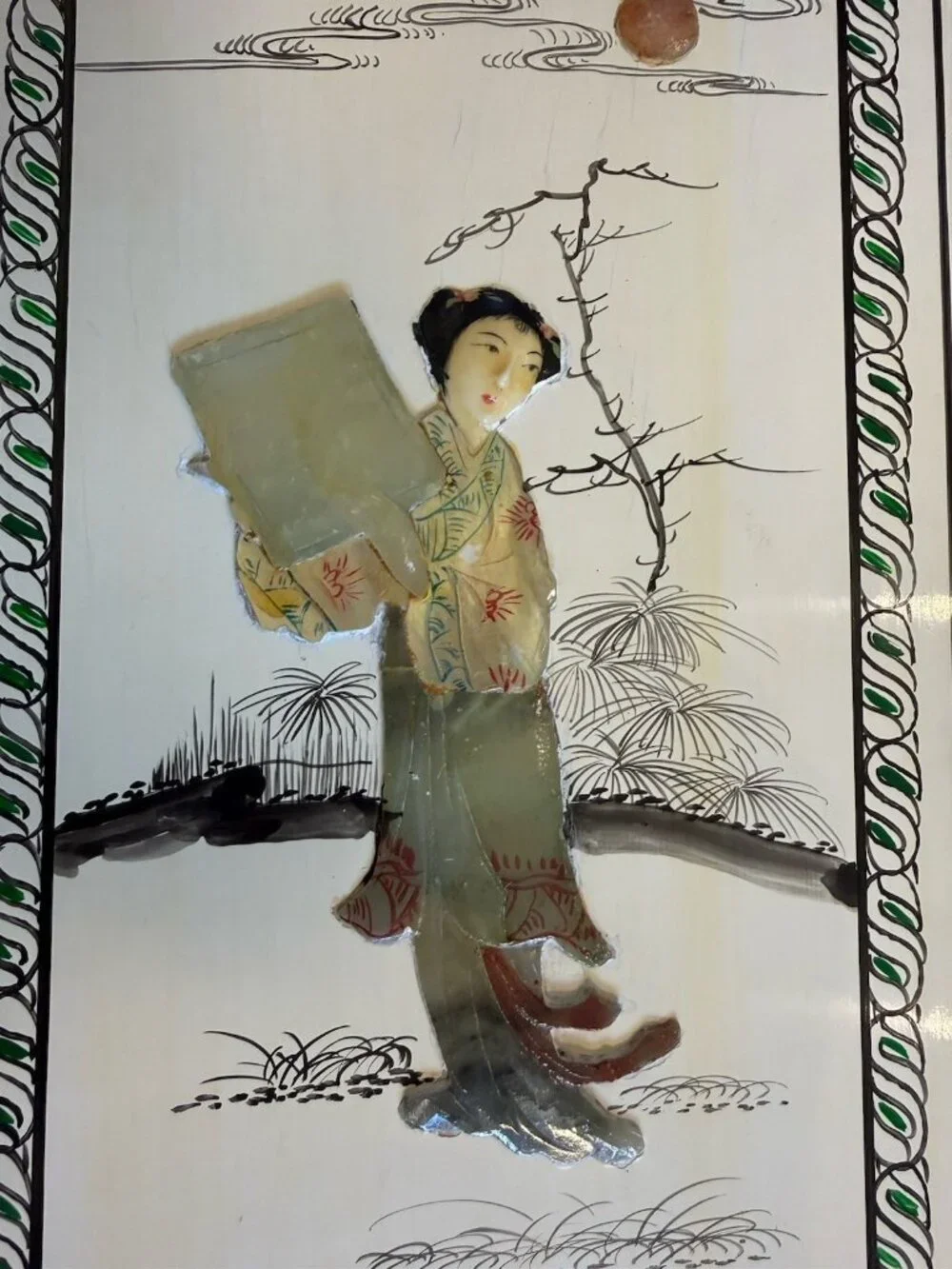 Vtg Lacquered Chinese Handcarved Soapstone 3D White Panel Set of 3 Wall Hangings